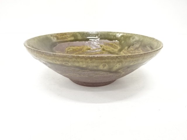 JAPANESE TEA CEREMONY / FLAT TEA BOWL CHAWAN / BRUSH MARK / ARTISAN WORK 